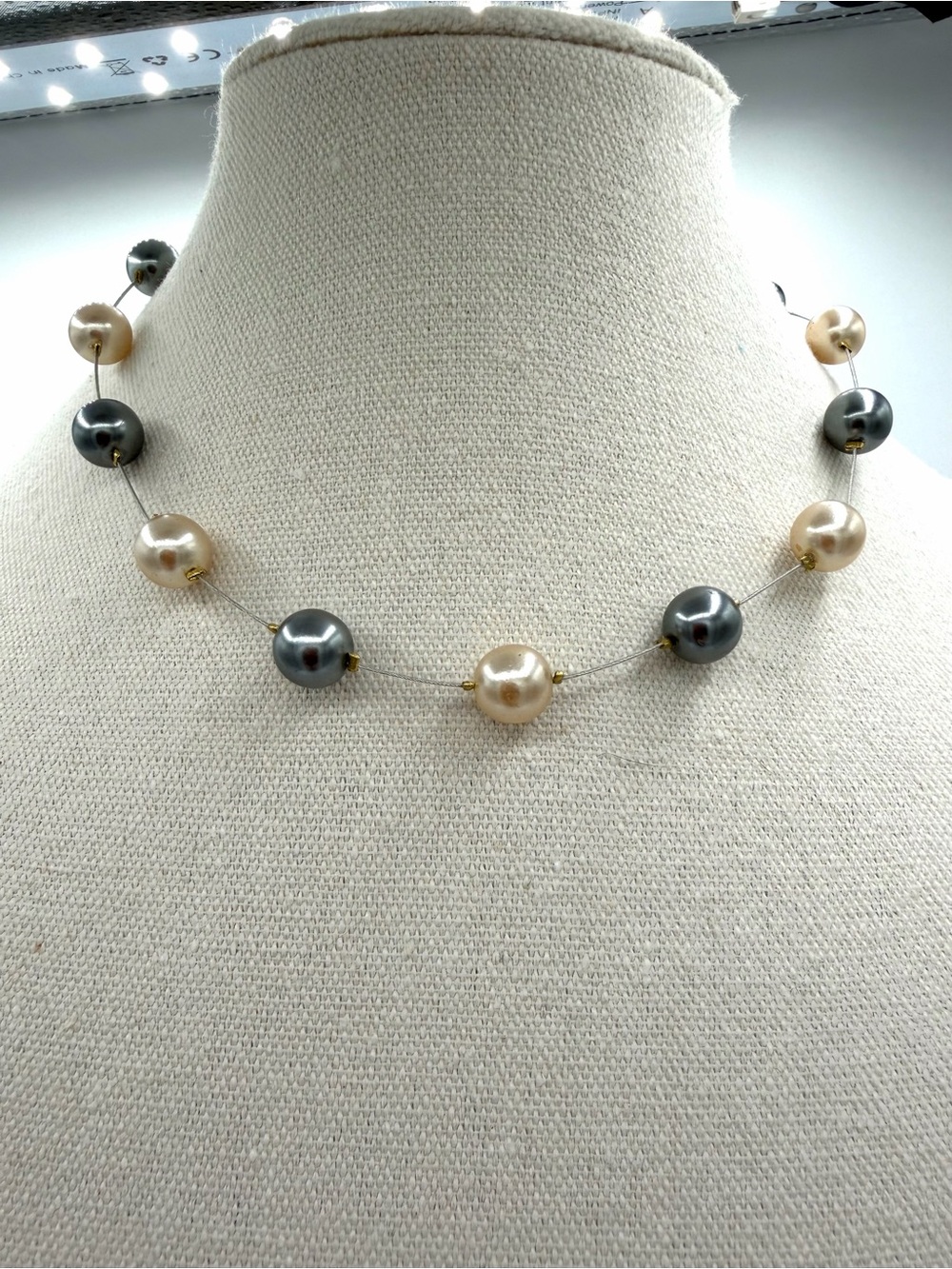 Pearl Station “Tin-Cup” Necklace Delicate Minimalist Wire Imitation Pearls